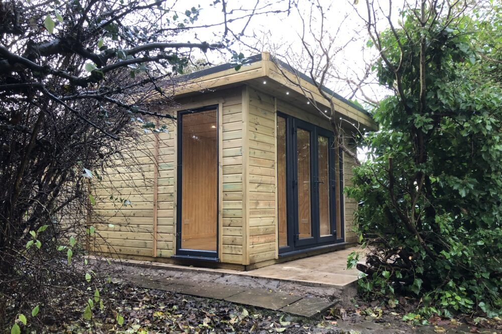 Garden Office with outside lights