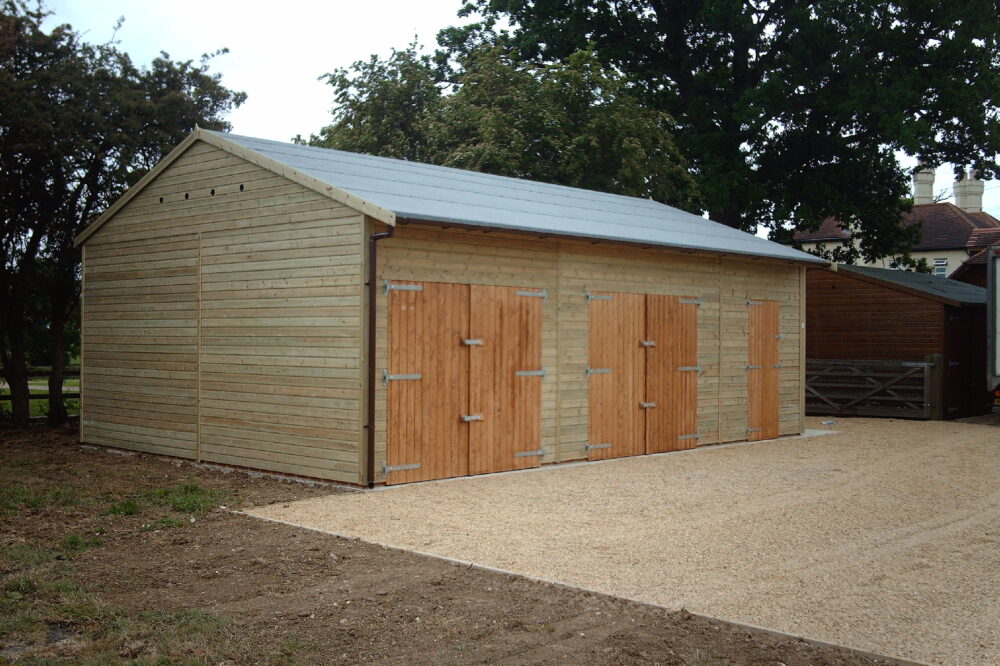 Triple door timber garage
