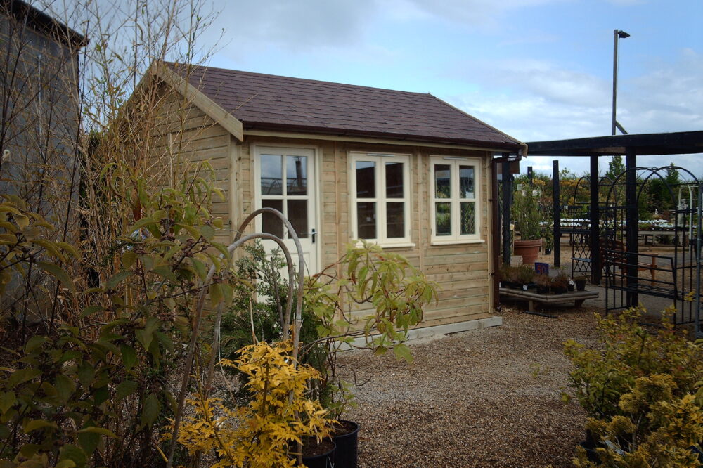 traditional garden room with a slanted roof