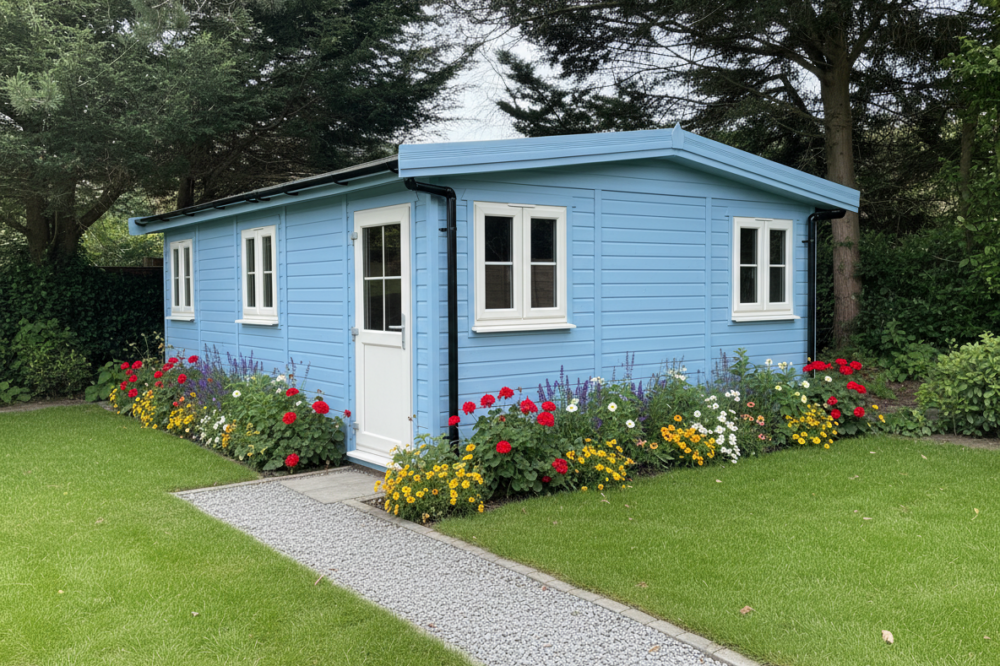 blue garden room in Essex