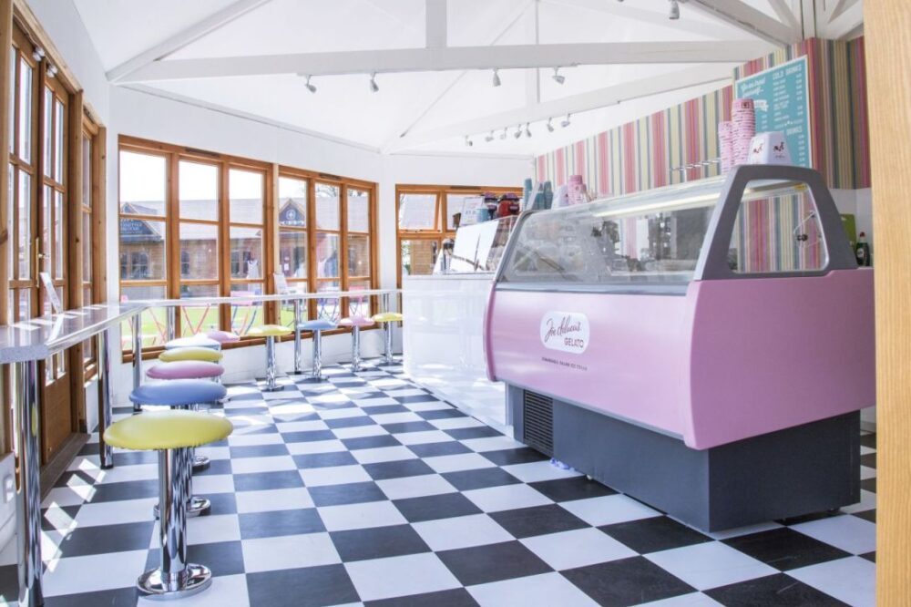 inside farm shop with ice cream counter