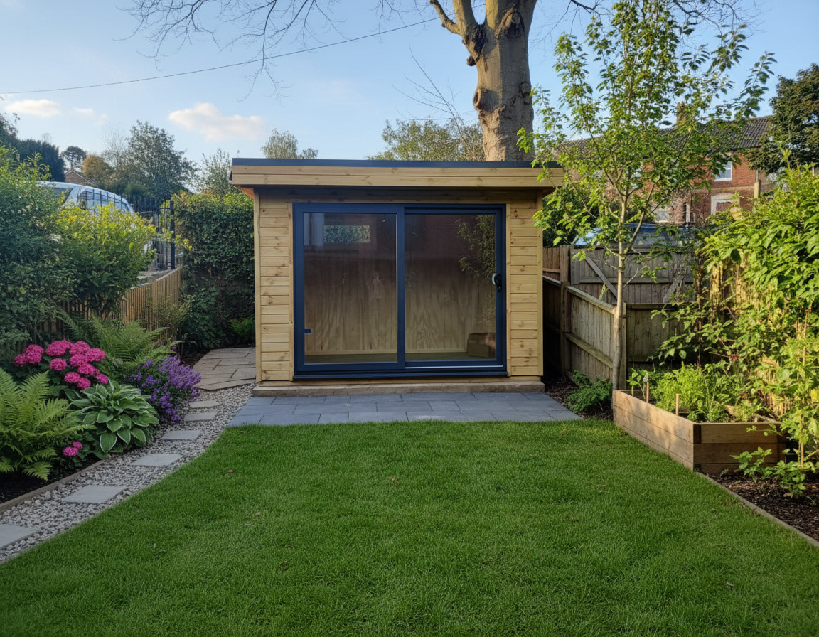 Garden room with a patio door