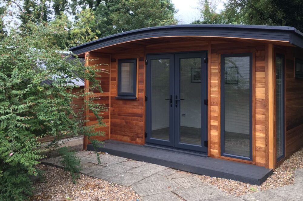 Showroom garden office garden room timber curved roof building