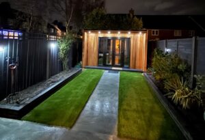 garden room in london with lights