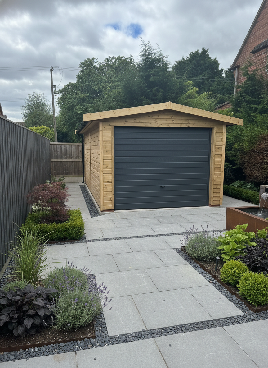 Single garage with a grey door