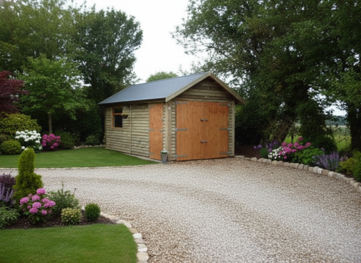 single timber garage with feather edge cladding