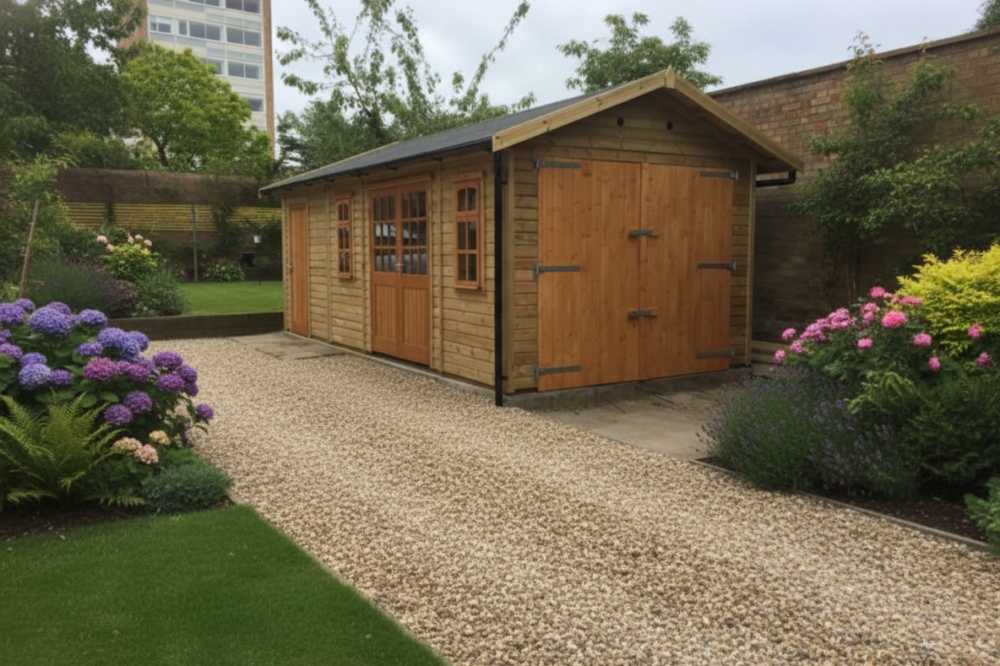 Single timber garage with a workshop