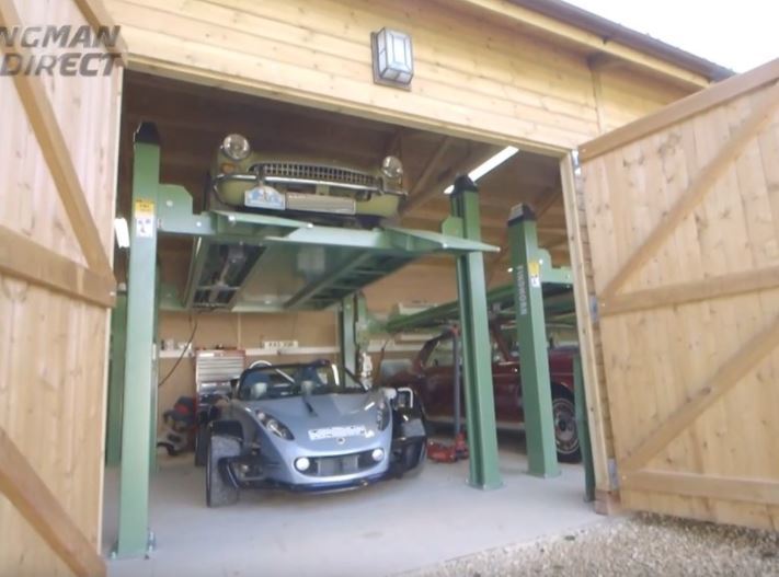 Car Lift in a wooden garage