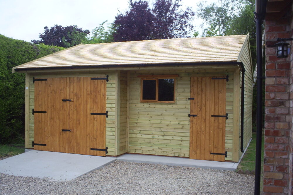 Timber garage with a recessed front