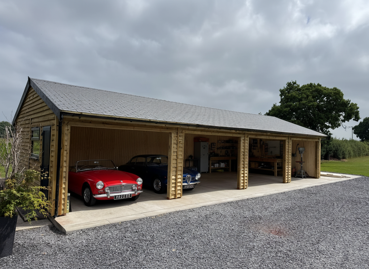 Timber garage with 4 cars