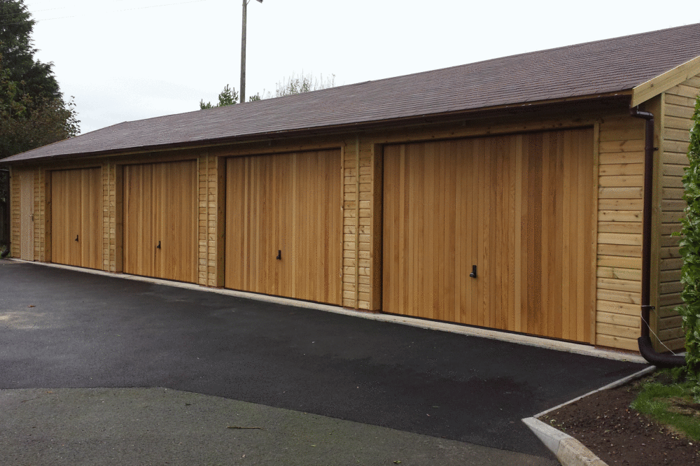 Wooden garage doors on a timber garage