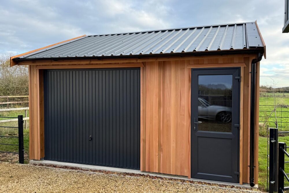 Single garage clad with cedar